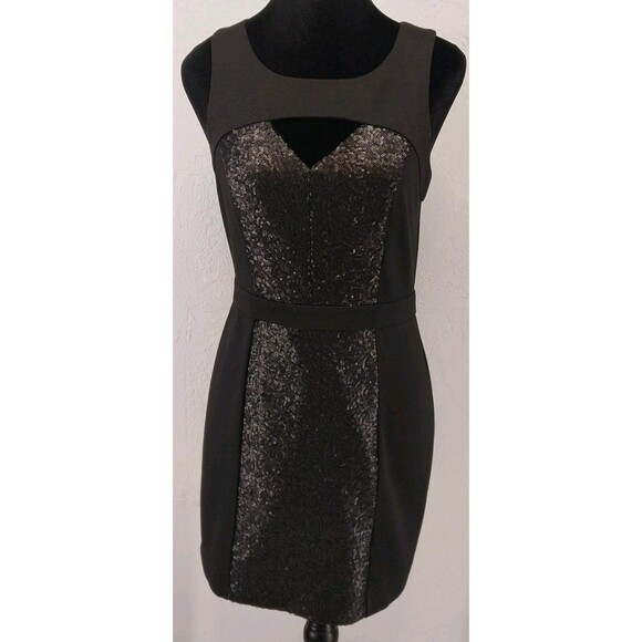 BCBGeneration Black Bodycon Sequin Open Back Mini Dress Formal Party Size 6 - Picture 1 of 10